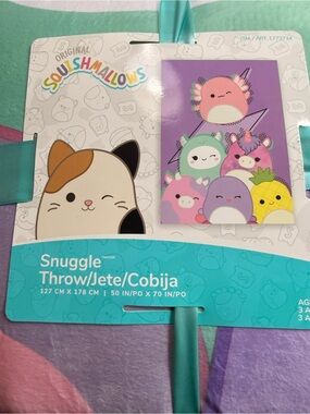Squishmallows Plush Pet Snuggle Throw in Teal, Purple and Pink